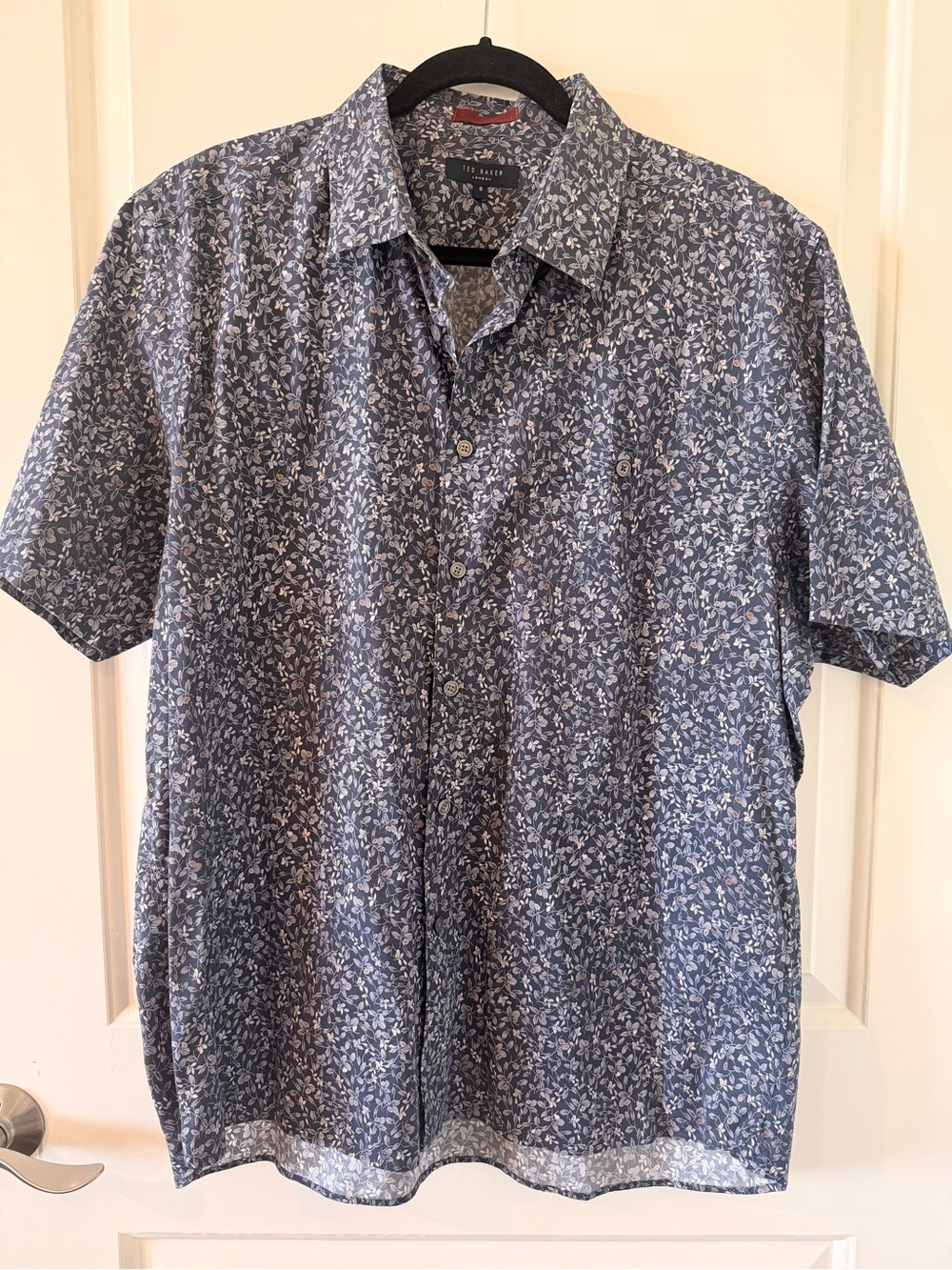 Ted Baker Navy Blue Short-Sleeve Button-Down Floral Shirt